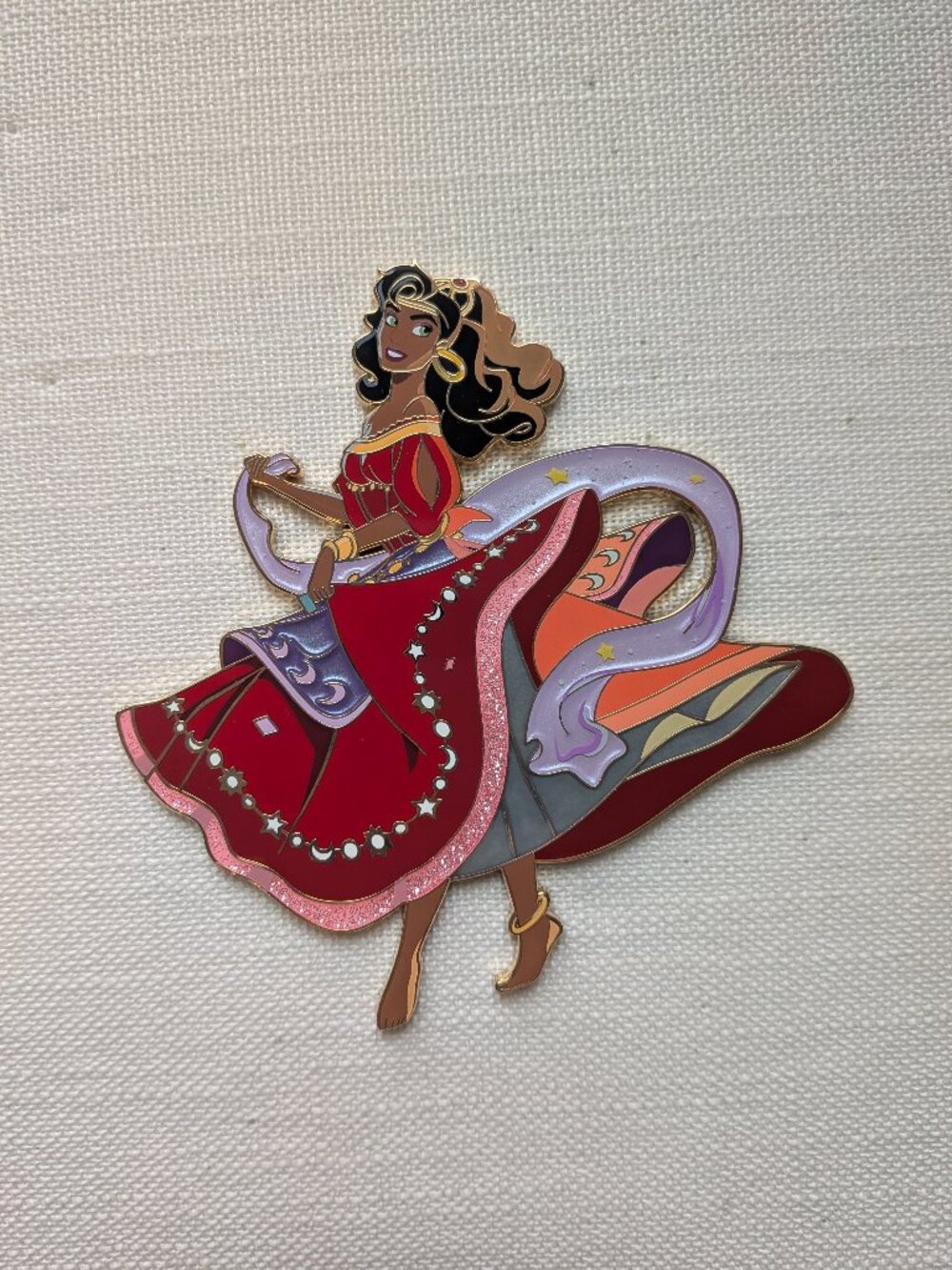 Esmeralda dancing in red dress pin